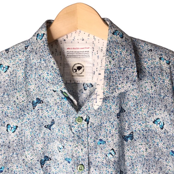 A Fish Named Fred Shirt Short Sleeve Button Up Butterfly Floral Cotton Men's XXL - Picture 3 of 13